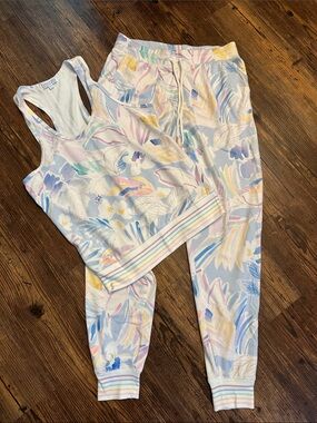 PJ Salvage Floral Pastel Cropped Tank & Jogger Set